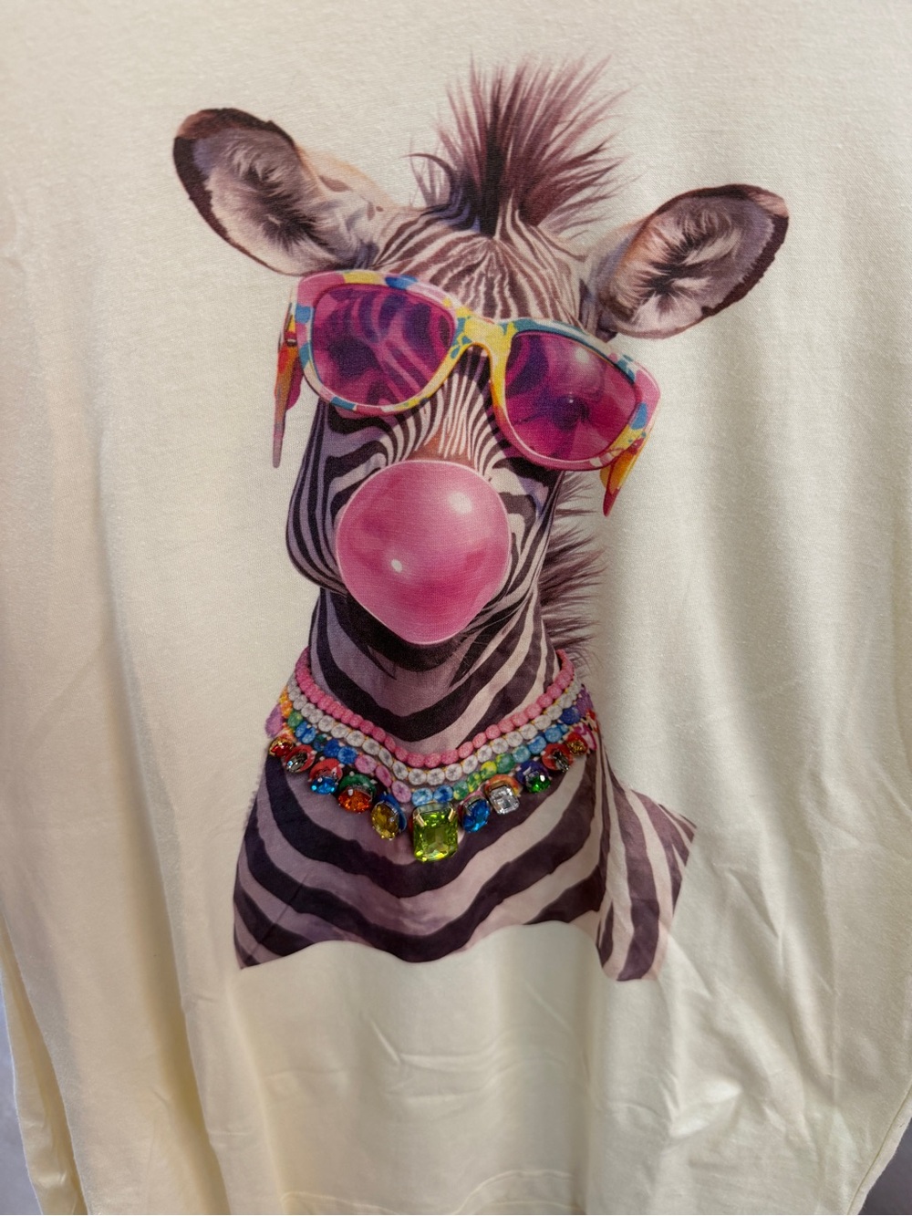 Women’s Short Sleeve Zebra Graphic Tee in Cream with Pink Accents
